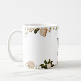 Caneca De Café Monograma "M" Floral Mug Inicial