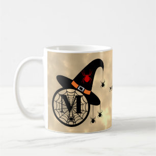 Caneca De Café Monograma M Halloween Sky Witeen Nome das Aranhas