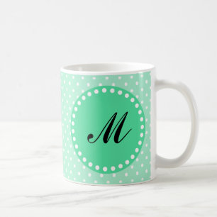 Caneca De Café Monograma Magic Mint e Bolinhas Branca