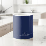 Caneca De Café Monograma marinho Azul e Branco Moderno<br><div class="desc">Apresentando nossa Coleção de Monogramas Modernos Azul e Branco: Eleve sua decoração caseira com nossa sofisticada coleção com um esquema de cores azul e branco do marinho contemporâneo. Cada peça é trabalhada meticulosamente para exudir elegância e estilo, perfeito para adicionar um toque de talento moderno a qualquer sala. Quer você...</div>
