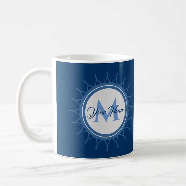 Caneca De Café Monograma marinho elegante intenso! (Esquerda)