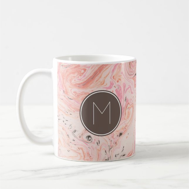 Caneca De Café Monograma Mármore Rosa Elegante (Esquerda)