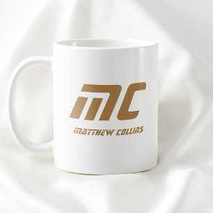 Caneca De Café Monograma Marrom Moderno Nome Negrito Simples para