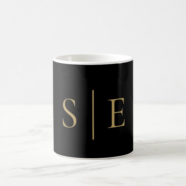 Caneca De Café Monograma Minimalista Preto e Dourado (Centro)