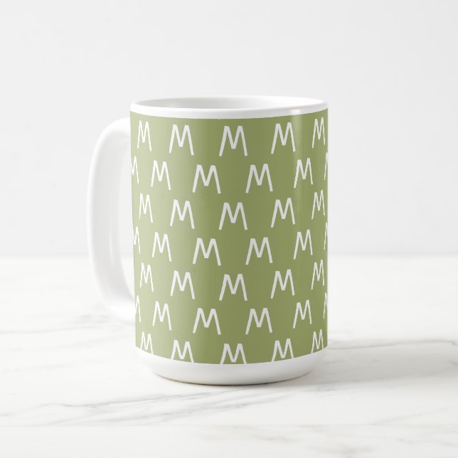 Caneca De Café Monograma Minimalista Verde e Branco (Frente Esquerda)