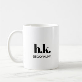 Caneca De Café Monograma Mínimo Clássico Elegante Preto e Branco