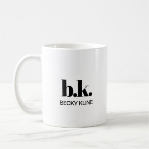 Caneca De Café Monograma Mínimo Clássico Elegante Preto e Branco