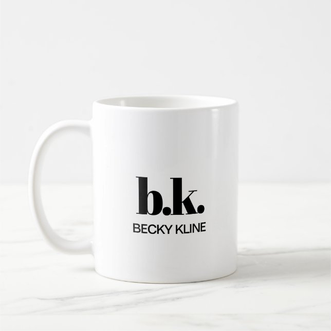 Caneca De Café Monograma Mínimo Clássico Elegante Preto e Branco (Esquerda)
