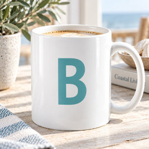 Caneca De Café Monograma Moderna Letra Inicial Grande Verde Turqu