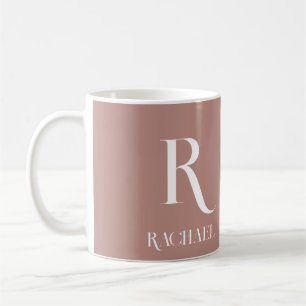 Caneca De Café Monograma Moderno Bege Elegante
