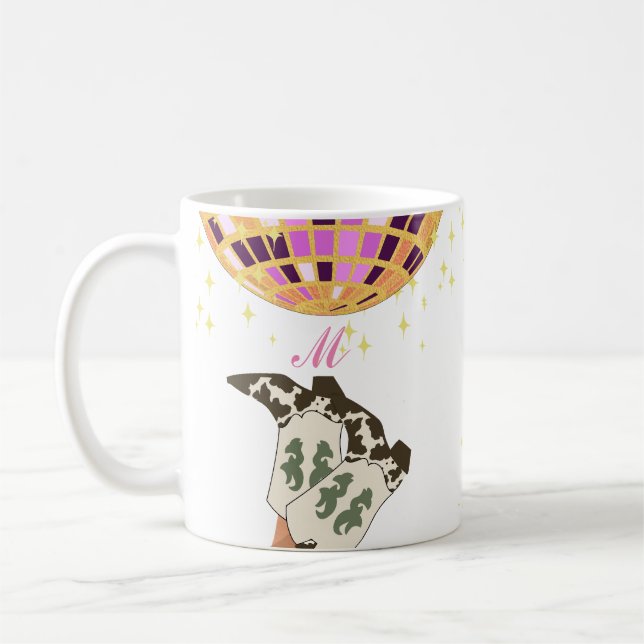 Caneca De Café Monograma Moderno Cowgirl Legs Cowboy Ball (Esquerda)
