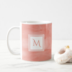 Caneca De Café Monograma Moderno de Marble Sutil Cor-de-rosa Simp