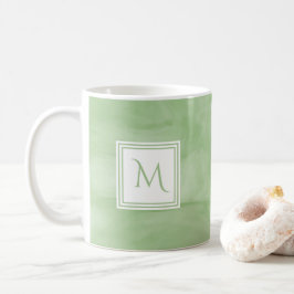 Caneca De Café Monograma Moderno de Mármore Verde Simples e Verde