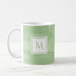 Caneca De Café Monograma Moderno de Mármore Verde Simples e Verde