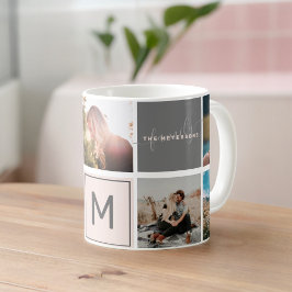 Caneca De Café Monograma moderno de sua família com 7 fotos em gr