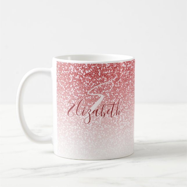 Caneca De Café Monograma Moderno do Ombre de Lítio Dourado rosa (Esquerda)