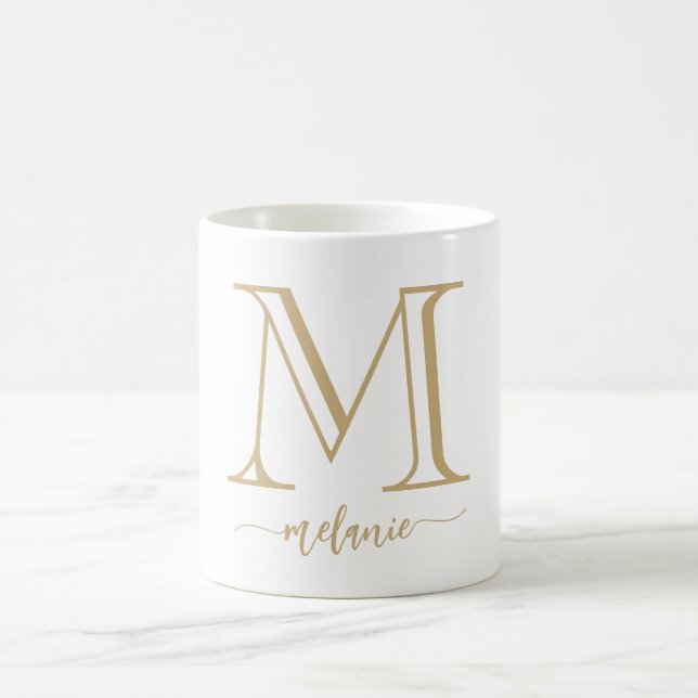 Caneca De Café Monograma Moderno Elegante Dourado (Centro)