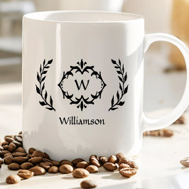 Caneca De Café Monograma Moderno Elegante Laurel Wreath Trendy Bl