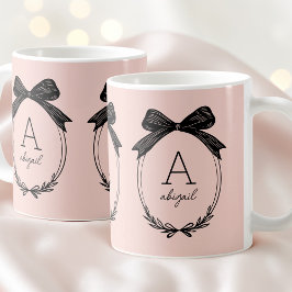 Caneca De Café Monograma Moderno Inicial Rosa Bege Arco Preto Chi