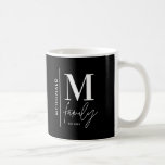 Caneca De Café Monograma moderno negro personalizado família de f<br><div class="desc">Um marinho da família moderna,  preto e branco,  na moda, ,  elegante,  com um presente familiar. Ideal para reuniões familiares,  férias,  aniversário e festas de Natal.</div>