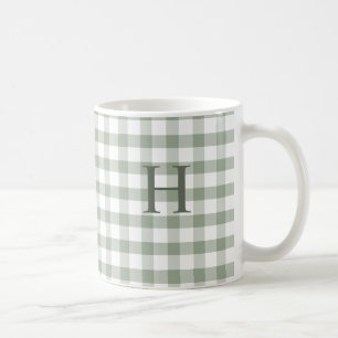 Caneca De Café Monograma Moderno Personalizado em Xadrez Verde Ol
