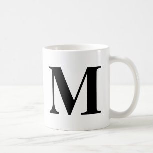 Caneca De Café Monograma Moderno Típica Preta Minimalista Branco