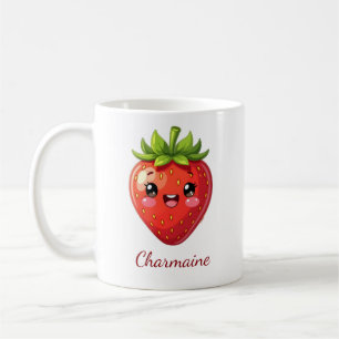 Caneca De Café Monograma morango kawaii fofo