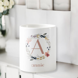Caneca De Café Monograma Mug Floral de Café Específico do Clien