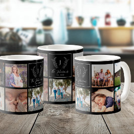 Caneca De Café Monograma multifoto preto e branco da família