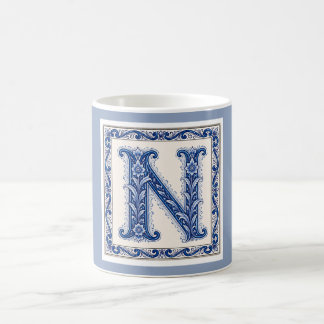 Caneca De Café Monograma N de Herança Norueguesa - Azul