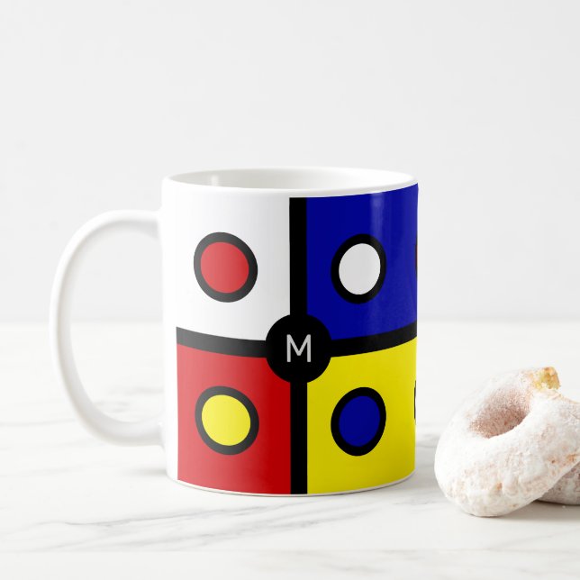 Caneca De Café Monograma na Arte Abstrata Multicolorida (Com Donut)