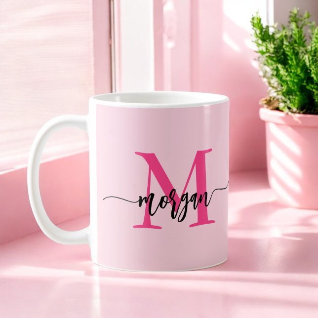 Caneca De Café Monograma Na moda Moderno Rosa Quente (Criador carregado)