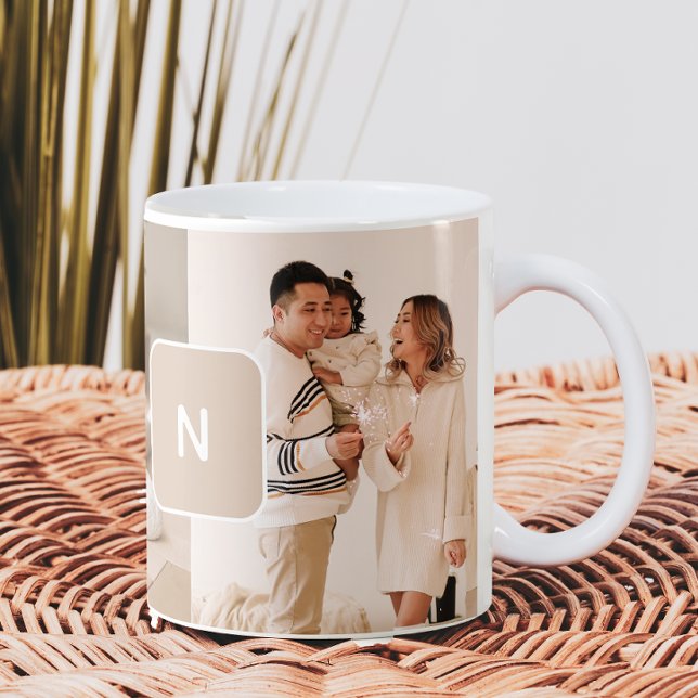 Caneca De Café Monograma Neutro Simples Duas Foto (Criador carregado)