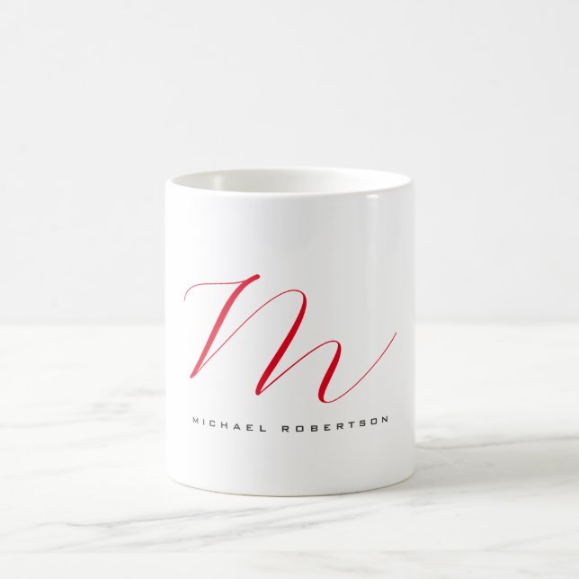 Caneca De Café Monograma Nome Inicial Branco Vermelho Único Minim (Centro)
