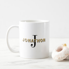 Caneca De Café Monograma Nome inicial Texto masculino Preto Doura