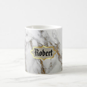 Caneca De Café Monograma Nome Marble Rosa Dourada Mug