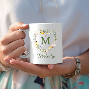Caneca De Café Monograma/Nome Personalizado de Gráfico do Jardim 