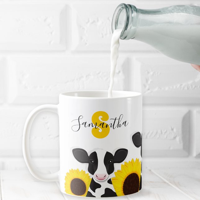 Caneca De Café Monograma Nome Vaca Floral Girassol (Get this personalized monogram mug.)