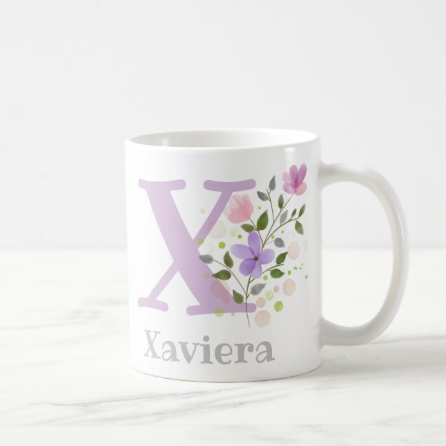 Caneca De Café Monograma & Nome Xaviera (Direita)