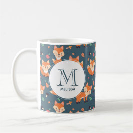Caneca De Café Monograma - Padrão Animal Raposa Laranja-Cuta