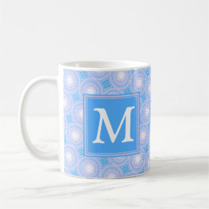 Caneca De Café Monograma Padrão de círculos elétricos azuis
