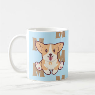 Caneca De Café Monograma, padrão de corgi