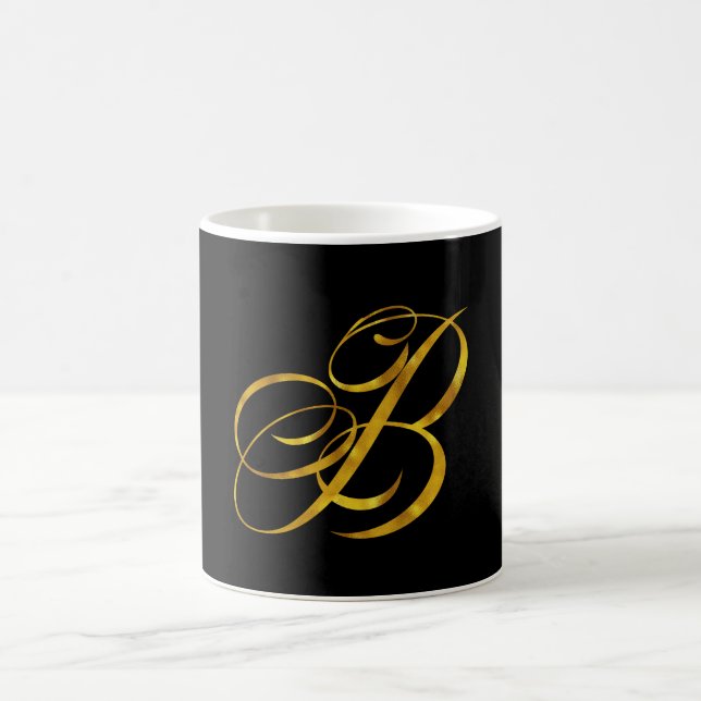 Caneca De Café Monograma Personalizado B Faux Gold Foil Monograma (Centro)