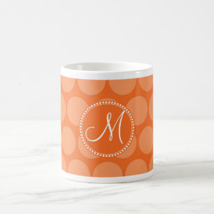 Caneca De Café Monograma Personalizado Bolinhas Laranja Iniciais