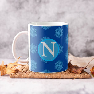 Caneca De Café Monograma Personalizado Bolinho Azul "N" Inicial