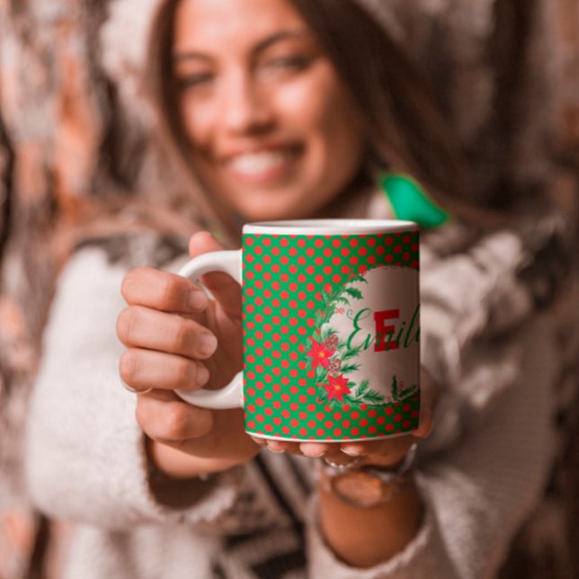 Caneca De Café Monograma Personalizado Botânico do Bolinhas verme (Criador carregado)
