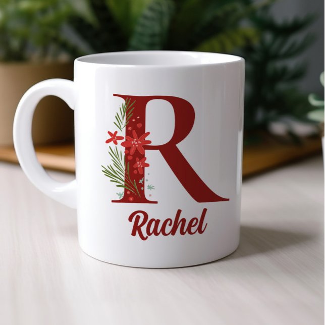 Caneca De Café Monograma personalizado Chocolate Quente de Natal (Monogram Personalized Christmas Gift Mug)