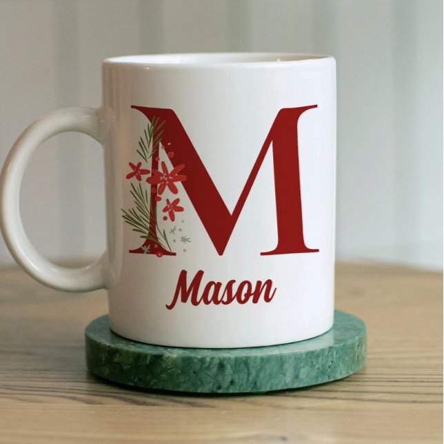 Caneca De Café Monograma personalizado Chocolate Quente de Natal (Monogram Personalized Christmas Gift Mug)