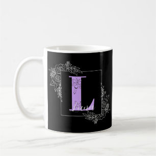 Caneca De Café Monograma Personalizado com Borboleta Floral Roxa