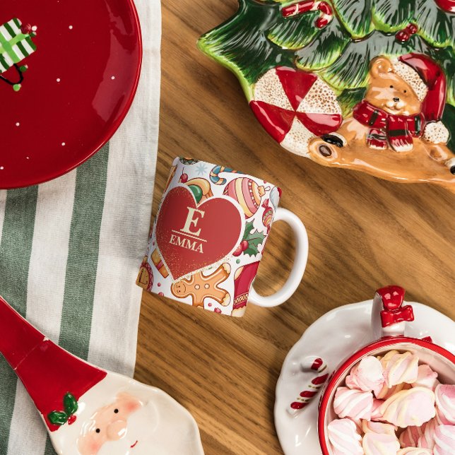 Caneca De Café Monograma personalizado com pão de gengibre e nome (Criador carregado)